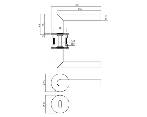 Schéma technique d''une garniture de porte avec dimensions.