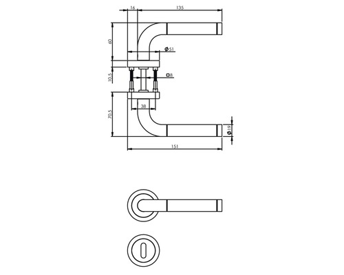 Dessin technique d''une poignée de porte avec dimensions