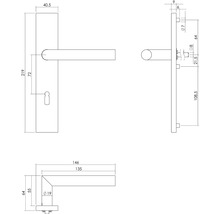 Schéma technique d''une poignée de porte avec dimensions.