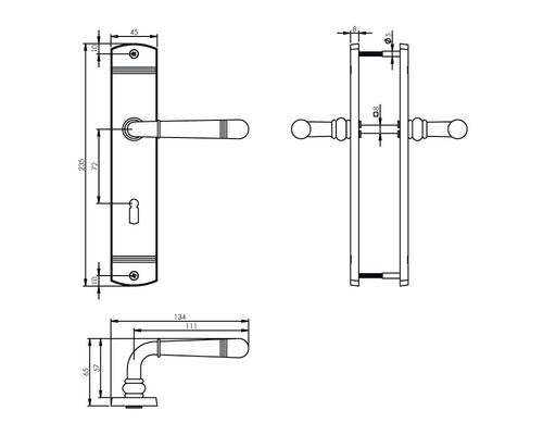 Dessin technique d''une poignée de porte avec dimensions