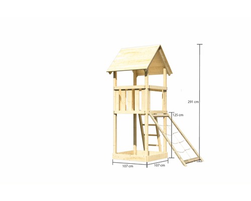 Tour de jeu en bois avec échelle et dimensions