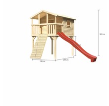 Karibu Stelzenhaus Benjamin Fichte inkl. Holzrampe und Rutsche 3 m rot