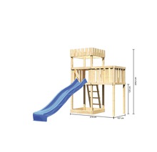 Spielturm aus Holz mit Rutsche und Leiter, inklusive Maßangaben