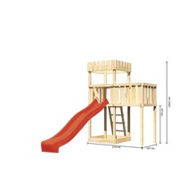 Spielturm mit Rutsche aus Holz mit Maßangaben