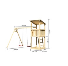 Spielturm mit Schaukel aus Holz mit Abmessungen