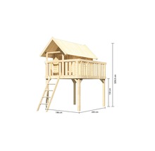 Holzspielhaus mit Leiter und den Maßen 198 cm x 243 cm x 329,5 cm