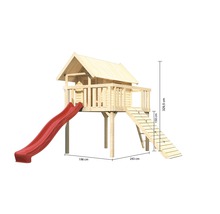Karibu Stelzenhaus Fidel Fichte inkl. Wellenrutsche 3 m rot und Holzrampe