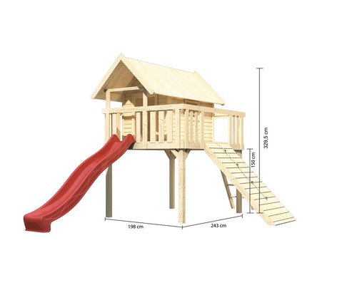 Maisonnette en bois avec toboggan et échelle, avec dimensions