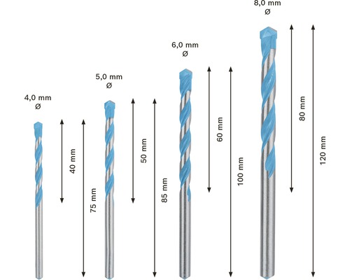 Verschiedene Größen von Steinbohrern im Set
