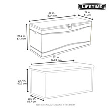 Abmessungen einer Lifetime Aufbewahrungsbox als Schemazeichnung.