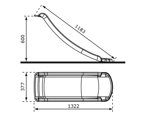 Technische Zeichnung einer Kinderrutsche mit Maßangaben