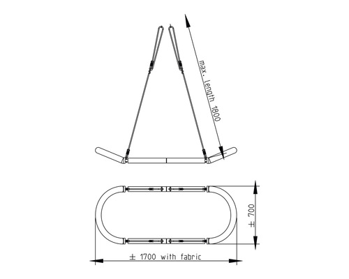 Technische Zeichnung einer Nestschaukel mit Maßangaben