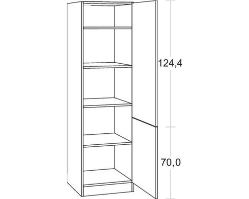 Schrank mit Tür und Innenregalen, Maße 124,4 x 70,0 Zentimeter