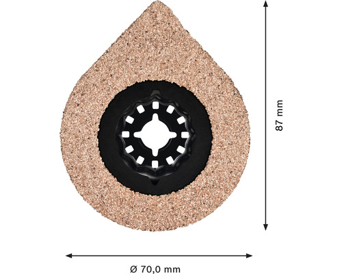 Lame de scie oscillante de 70 millimètres de diamètre et 87 millimètres de long