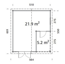 Grundriss eines Gartenhauses mit Flächenangaben