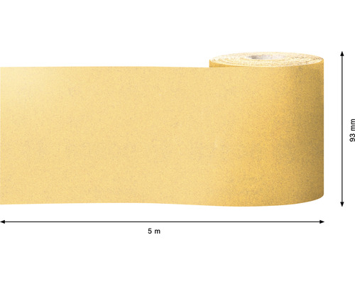 Rolle Schleifpapier mit einer Länge von 5 Metern und einer Breite von 93 Millimetern.