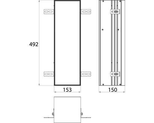 Technische Zeichnung eines Verteilerkastens mit Maßangaben