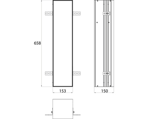 Schéma technique d''une armoire de toilette avec indications de dimensions.