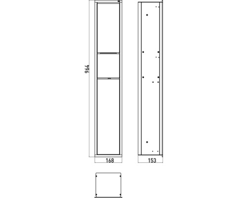 Technische Zeichnung eines Badschranks mit Maßen