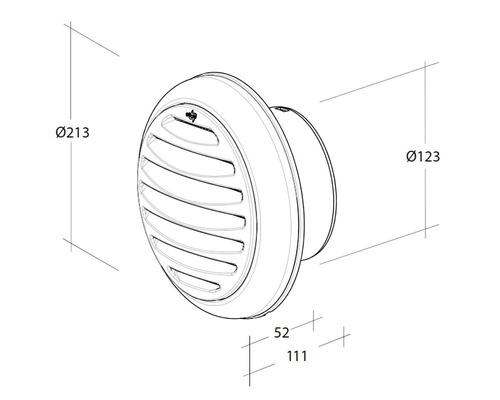 Dimensionsdarstellung eines runden Mauerkastens mit Lamellen