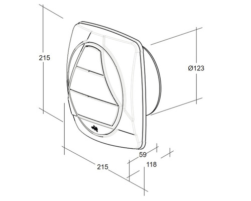 Technische Zeichnung eines Lüfters mit Maßangaben