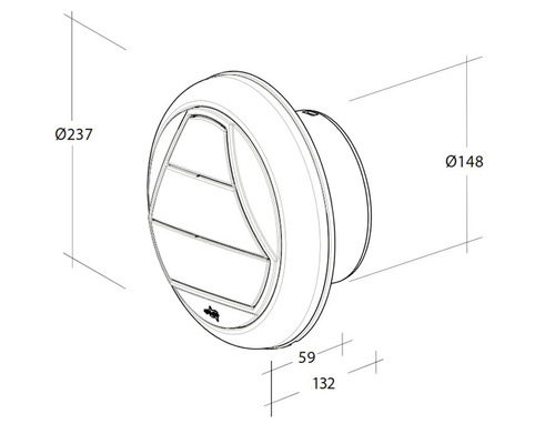 Technische Zeichnung eines runden Tellerventils mit Größenangaben
