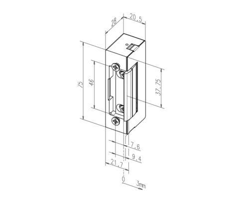 Schéma technique d''un ouvre-porte avec indications de dimensions
