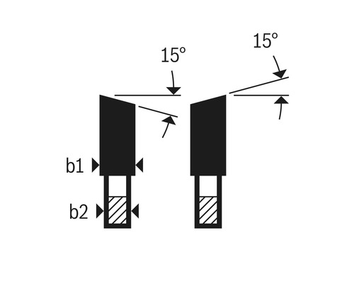 Schéma de deux arêtes de coupe d''outil avec un angle de 15 degrés