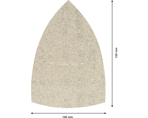 Papier abrasif triangulaire mesurant 100 mm x 150 mm.