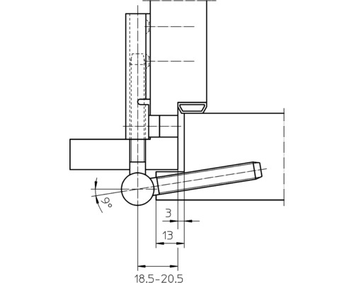 Dessin technique d''une ferrure de fenêtre avec indications de dimensions