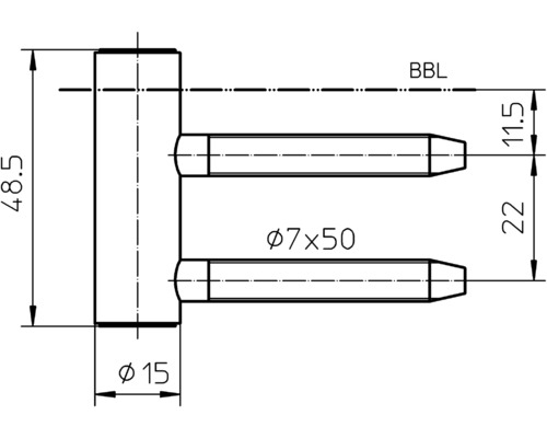 Technische Zeichnung eines Türbandstiftes mit Maßen