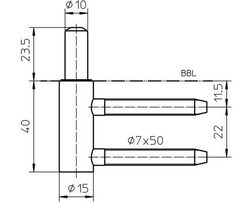 Technische Zeichnung eines Bolzens mit Maßangaben