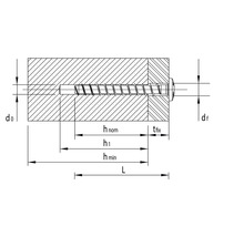 Schéma technique d''une cheville à visser en coupe avec indications de dimensions