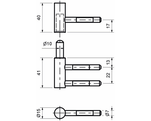 Dessin technique d''une penture de porte avec cotes