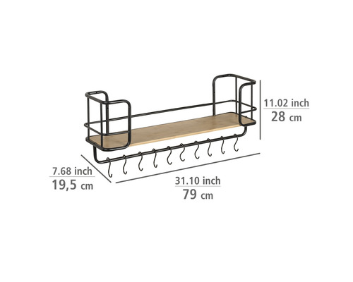 Wandregal mit Ablagefläche und Hakenleiste, circa 79 Zentimeter breit
