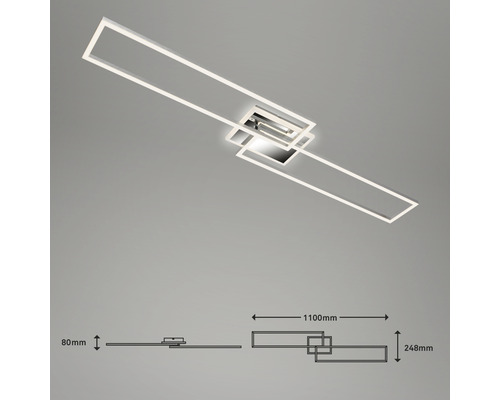 LED Deckenleuchte mit rechteckigem Design und Größenangaben.