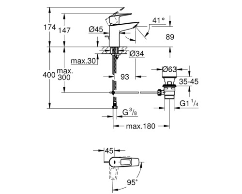 Schéma technique d''un robinet avec dimensions