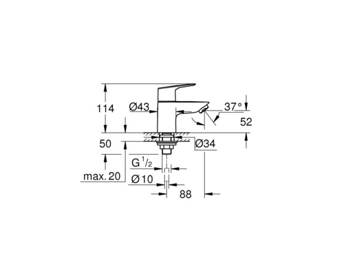 Schéma technique d''un robinet avec dimensions