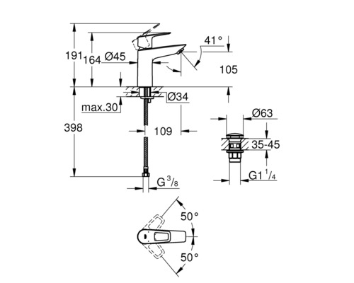 Dessin technique d''un robinet avec indications de mesure