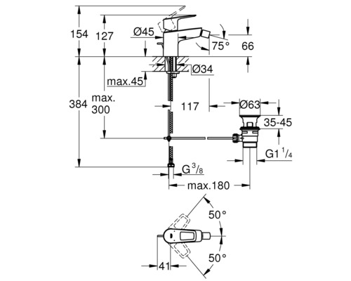 Plan coté d''un robinet avec dimensions