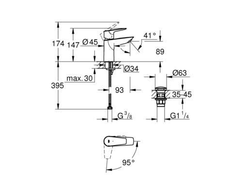 Schéma technique d''un robinet avec dimensions