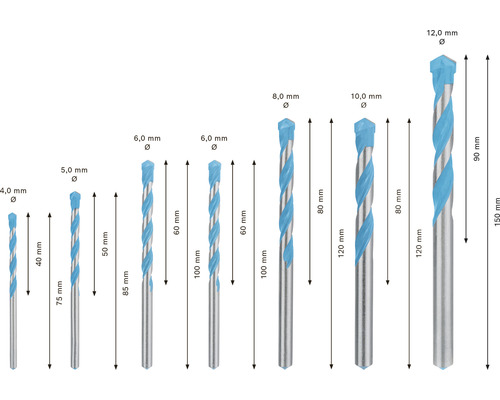 Set aus Steinbohrern in verschiedenen Größen