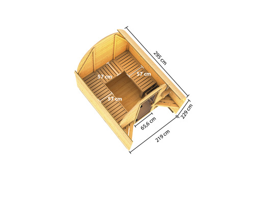 Vue de dessus d''un sauna de jardin avec dimensions