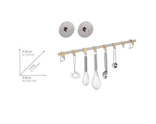 Küchenreling mit Haken und zwei Wandbefestigungen