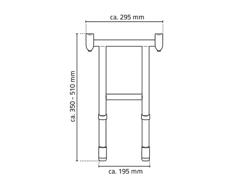 Dessin technique d''une barre d''appui d''environ 295 mm de large et d''environ 350 à 510 mm de haut.