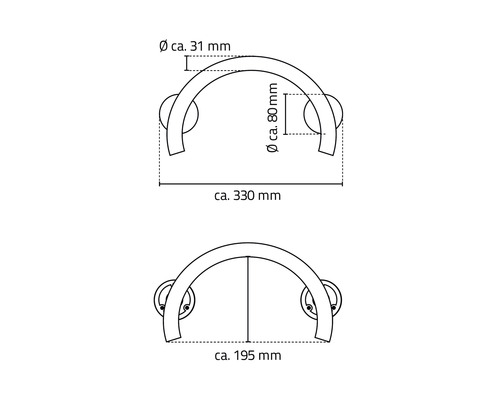 Technische Zeichnung eines Handtuchhalters mit Maßangaben