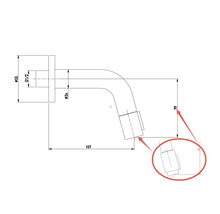 Technische Zeichnung eines Wasserhahns mit Maßangaben