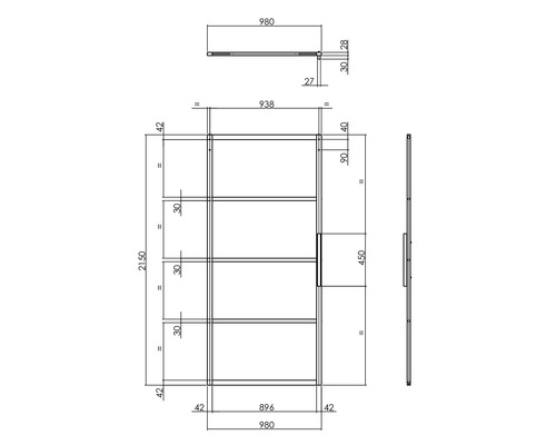 Technische Zeichnung eines Regals mit Maßen