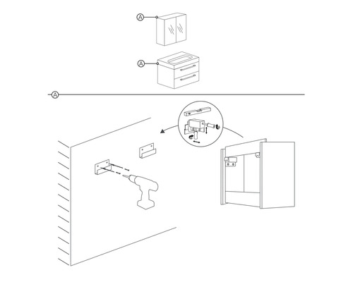 Instructions pour le montage d''un meuble sous-lavabo et d''une armoire de toilette au mur