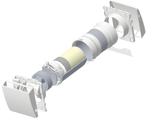 Explosionszeichnung eines Abluftventilators mit Rohr
